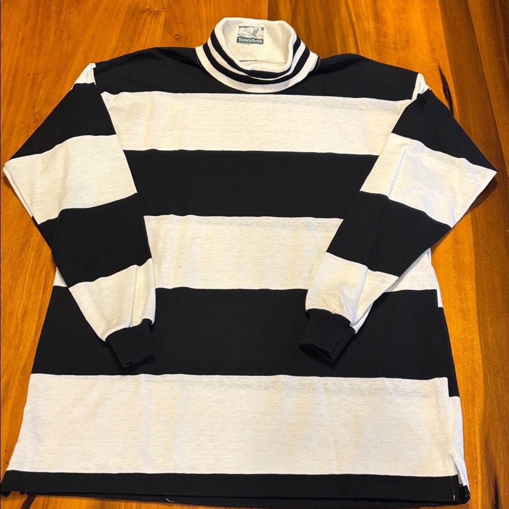 Tidewater Traders Turtleneck Black/Cream Big Stripe Sweater/Top, Women’s L, NWOT